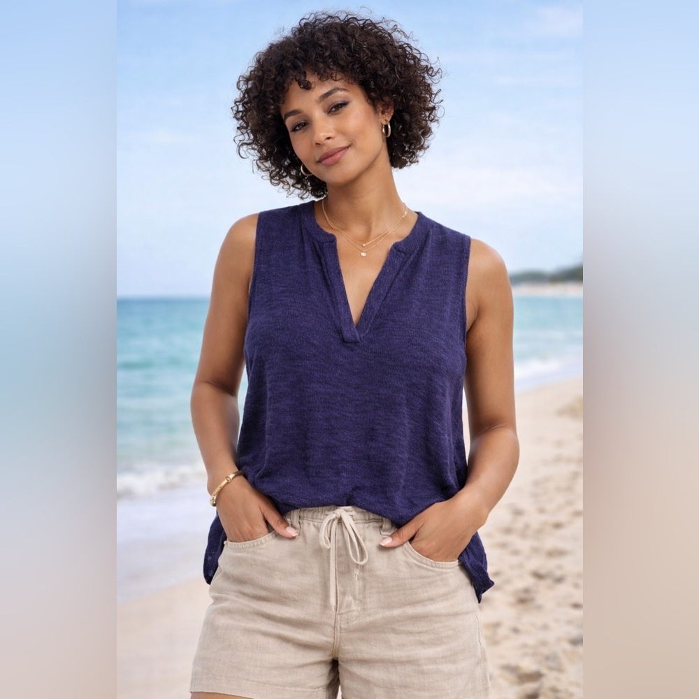 Free People Beach V-Neck Indigo Sleeveless Oversized Knit Sweater Women’s Sz XS
